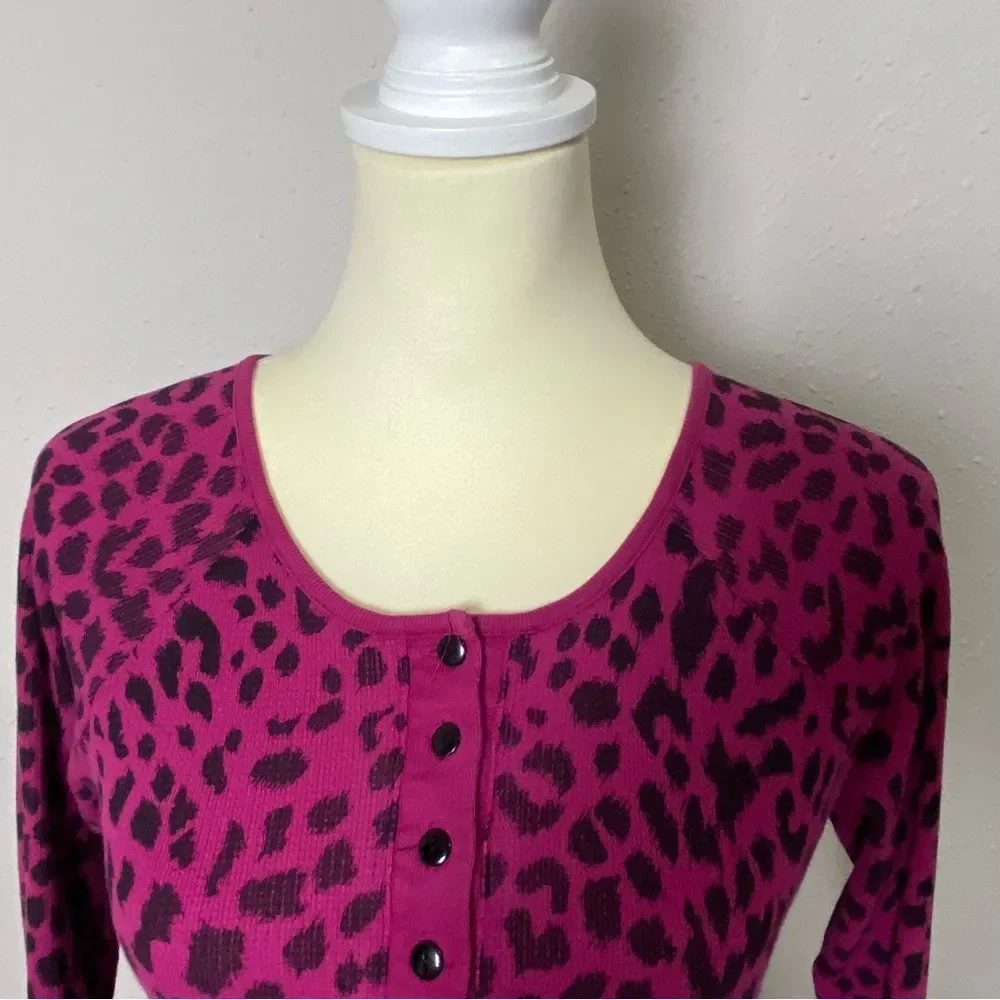 Betsy Johnson Intimates Pink Animal Print Thermal P.J Top Women's Size Small